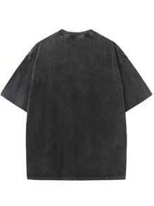 1 Pcs 230gsm New Design Printed Men's T Shirt, Versatile Round Neckline Short Sleeve T Shirt For Men - Soft & Comfortable Washed Cotton Men's Tee For All Seasons Wardrobe - Black - View 3