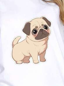 MODAS CHOPIS BLUSA O PLAYERA CUELLO REDONDO MANGA CORTA COLOR BLANCA CON DISEÑO DE PUG TIERNO - Blanco - Ver 2