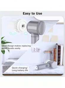 Electric Rotating Washer, Bathroom Cleaning Brush, Electric Washer With 5 Replaceable Brush Heads, Electric Cleaning Brush - Grey Cleaning Brush Seven Heads - View 5