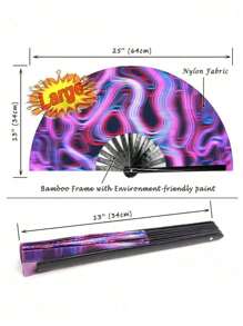 1pc Large La Fralac Folding Hand Fan For Men And Women - Chinese And Japanese Bamboo Handheld Fan - Suitable For EDM Music Festivals, Clubs, Events, Parties, Dancing, Performances, Decorations And Gifts.