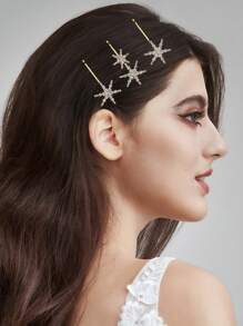 3pcs Star Hair Clips Rhinestone Hairpin Metal Hair Barrettes Elegant Geometric Hair Pins Fashion Hair Barrettes Accessories For Women Girls,Gold Head Piece