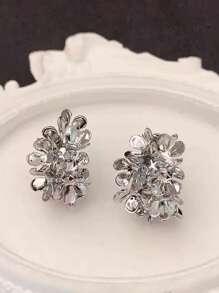 1 Pair French Metal Flower C-Shaped Earrings, Vintage, Unique, Minimalist, Versatile Luxury Earrings