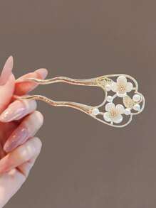 1个优雅仿珍珠花朵发夹，简约发髻发夹，双插式发叉，发髻造型发夹，发髻器，发饰，学生用品，仿珍珠发饰，女士度假装扮，婚礼用品，头部饰品