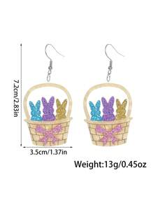 1 对复活节兔子和鸡蛋篮卡通独特时尚耳环，派对珠宝礼物，适合女性 - 彩色 - 查看 3