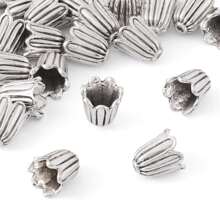 20 piezas Cuentas espaciadoras con forma de flor en color plata envejecida de 10x10mm, casquillos terminales metálicos para hacer joyas DIY