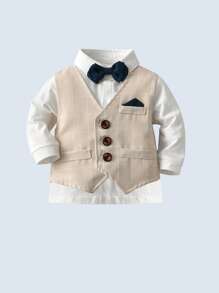 BOARNSEORL Conjunto de traje de caballero para niños pequeños de 3 piezas: camisa de manga larga blanca con moño, chaleco y pantalones a cuadros, elegante y adecuado para fiestas de cumpleaños, fiestas de noche, bodas, bautizos, primeras celebraciones de cumpleaños