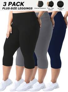 3 Packungen Caprileggings in Große Größen für Damen - dehnbar Gr. XL-5XL mit Bauchkontrolle, hoher Taille, Spandex Workout Yoga Hosen