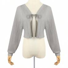 1pc Women's Shrug Cardigan, New Fashion Tie-Front Long Puff Sleeve Cropped Open Front Lightweight Outerwear - Multicolor - View 11