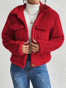 Chaqueta Acolchada Con Solapa Para Mujer, Chaqueta Para Mujer,Abrigo,Chamarra Para Mujer - Rojo - Ver 1