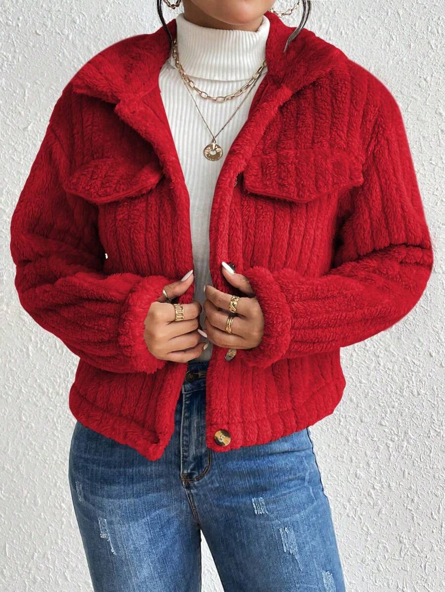 Chaqueta Acolchada Con Solapa Para Mujer, Chaqueta Para Mujer,Abrigo,Chamarra Para Mujer - Rojo - Ver 1