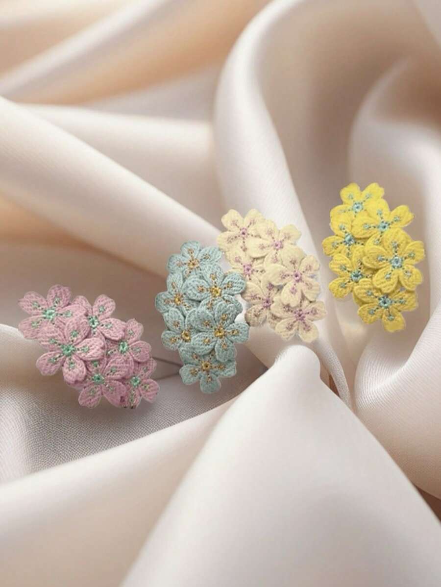 1 件女孩/女士清新花卉刺绣刘海发夹，甜美樱花设计，全新针织发饰配件、发饰、发夹、发夹、发夹 - 彩色 - 查看 1