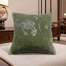 絨織提花豹紋沙發客廳枕套，復古美式鄉村風格扔枕墊，適用於窗邊家居裝飾