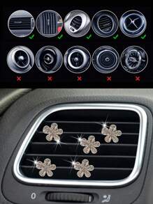 5pcs/Set Rhinestone Pentagonal Flower Car Air Vent Decor - Silver - View 5