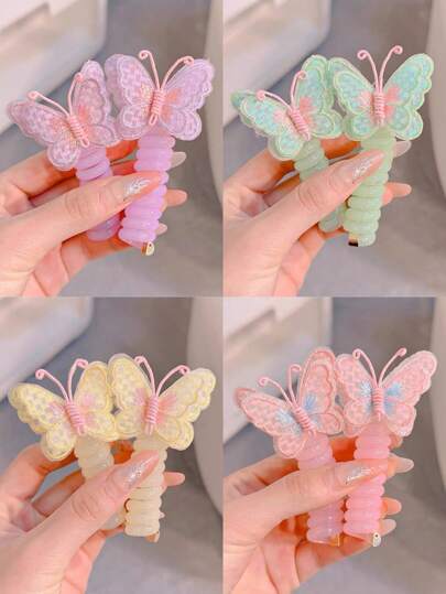 2个可爱蝴蝶造型电话线发圈，百搭甜美发型配饰，适合青少年