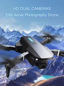 1 台多功能黑色无人机 E88，配备 720P 摄像头、1800mAh 电池，可延长飞行时间、光流可实现稳定飞行、360° 旋转特技、价格实惠的无人机玩具，是节日和生日的理想礼物 - 黑色 - 查看 2