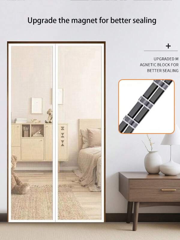 1pc Stripe Soft Screen Window Curtain, Breathable Anti-Mosquito With Magnetic Closure, Easy To Clean, Suitable For 39x83 Inch Door