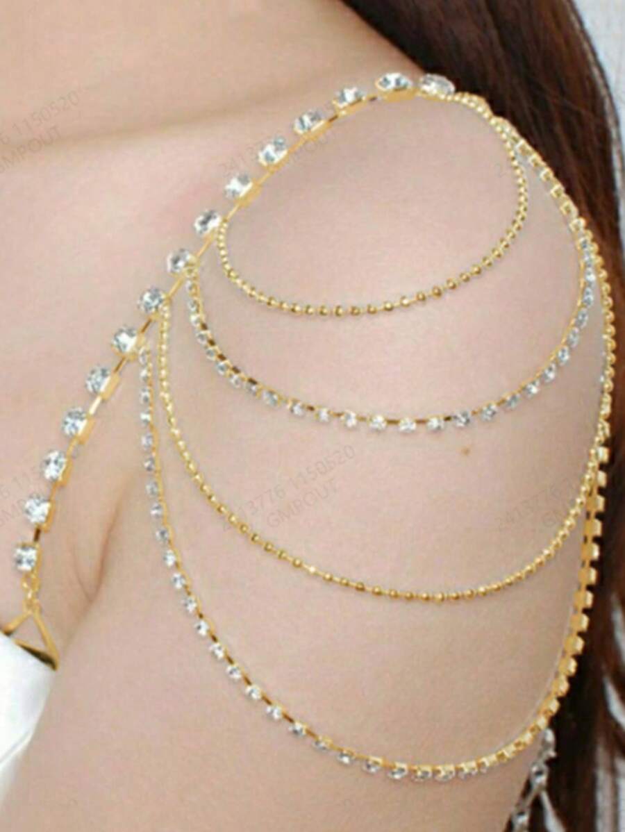 1 Pc Elegant Bride Wedding Crystal Shoulder Chain Dress Accessory - Gold - View 1