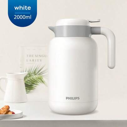 PHILIPS Bình nước cách nhiệt chân không bằng thép không gỉ 2L, thép không gỉ 304 & 316L, dung tích lớn, chống vỡ, cách nhiệt (màu trắng)