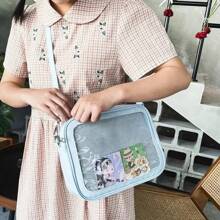 Female Ita Crossbody Bag Womens Transparent Messenger Bag Girls Cute-Lolita Shoulder Bags Teens Fashion Satchels Bag Ins - 黑色帶插片 - 查看 5