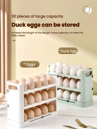 2pcs 3-Tier Plastic Foldable Egg Holder, Anti-Fall, Refrigerator Egg Organizer, Cabinet Egg Dispenser, White Egg Storage Holder - With Counter, Holds 30 Eggs, Flip Design, Kitchen Organizer, Space-Saving Refrigerator Side Door Storage Rack For Kitchen Organization - Ideal For Kitchen, Refrigerator, Cabinet, Egg Storage.