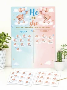 一套性别揭晓泰迪熊海报，泰迪熊主题宝宝性别揭晓投票海报派对游戏套装，男孩或女孩宝宝性别揭晓海报，包含36张粉色和蓝色泰迪熊投票贴纸 - 彩色 - 查看 5