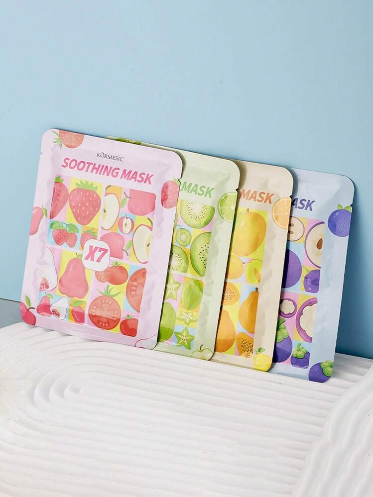 3片装草莓等水果面膜系列面部护理片亮白舒缓护理15分钟焕亮补水亮白敏感肌可用 - 彩色 - 查看 3