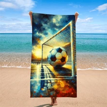1 pièce Serviette de plage créative imprimée de football, serviette de plage à la mode adaptée à la piscine, aux vacances, à la plage, à la douche, serviette de plage multifonctionnelle, parfaite pour la plage d'été