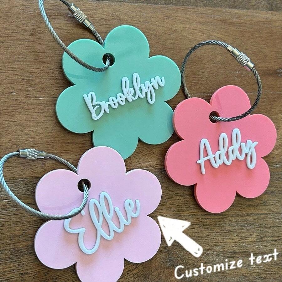 1 Stück Gepäckanhänger aus Acryl mit Schleife - süßer minimalistischer personalisierter Namen Tasche Identifikator, leichtes Reiseaccessoire für Rucksäcke und Koffer