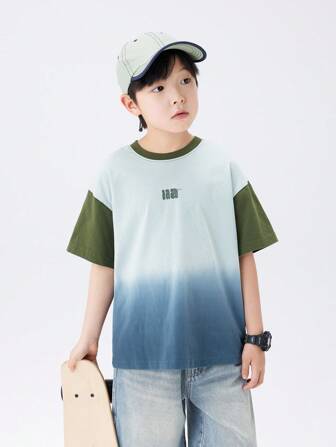  2025 Nowy Dziecięcy Chłopięcy Krótki Rękaw Gradientowy T-shirt Modny Dziecięcy Letni Top Pół Rękawa, Zosee