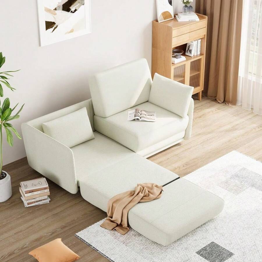 Living Room Sofa, 66 Inch Pull Out Sofa Bed, 3-In-1 Convertible Sleeper Couch With Thicked Cushions, Multi-Functional Queen Size Sofa Bed For Living Room, Bedroom, Apartment, Office - Beige - View 1