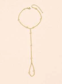 1pc 18K Stainless Steel Ball Chain Connected Finger Ring