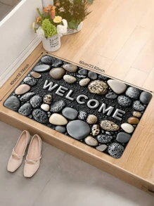 1 Pc Welcome Mat, Vintage Simulated Litho, Polyester Fiber Rug, Lightweight Stain-Resistant Door Mat, Wear-Resistant And Durable, Suitable For Living Room, Kitchen, Dining Room, Entrance Area Rug, Home Decoration Rug, Holiday Decoration Rug