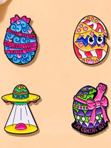 4 件复活节彩蛋卡通胸针，可爱创意彩绘连衣裙装饰珐琅合金徽章