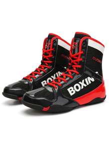 Men's Boxing Shoes, High-Top Lace-Up Boxing Boots, Non-Slip Rubber Sole, Suitable For All Seasons Fighting Gear, Applicable For Gym, MMA, Wrestling, Boxing