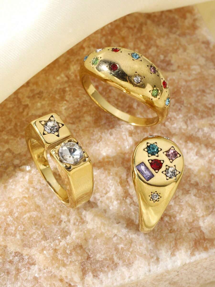 1 pièce Bague délicate et colorée de style vintage, ouverte, convenant aux hommes et aux femmes pour une utilisation quotidienne, les vacances, les sorties et en cadeau de bijoux - Doré - Voir 1