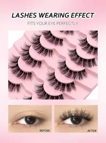 Asiteo 7对蓬松纤长假睫毛，透明带仿貂毛假睫毛，浓密柔软卷翘假睫毛，条状假睫毛