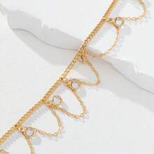 1pc Elegant Glass Crystal Tassel Charm Anklet, Beach Vacation Accessory For Women