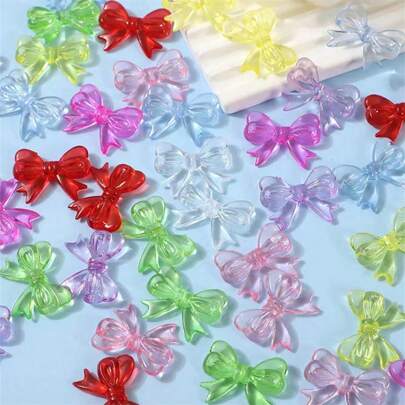 20 件 15*19 毫米多色透明亚克力蝴蝶结珠，适用于 DIY 手工珠宝材料、耳环、手链、项链配件