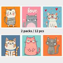 12pcs, Swedish Dishcloths, Cleaning Cloth, Washable Decorative Household Cleaning Rags, Kitchen Dishwashing Cloth, Reusable Absorbent Quick Drying Hand Towel, Dishcloth, Kitchen Towel, Cleaning Supplies, Cleaning Tool (Cat) - 12pcs - View 1