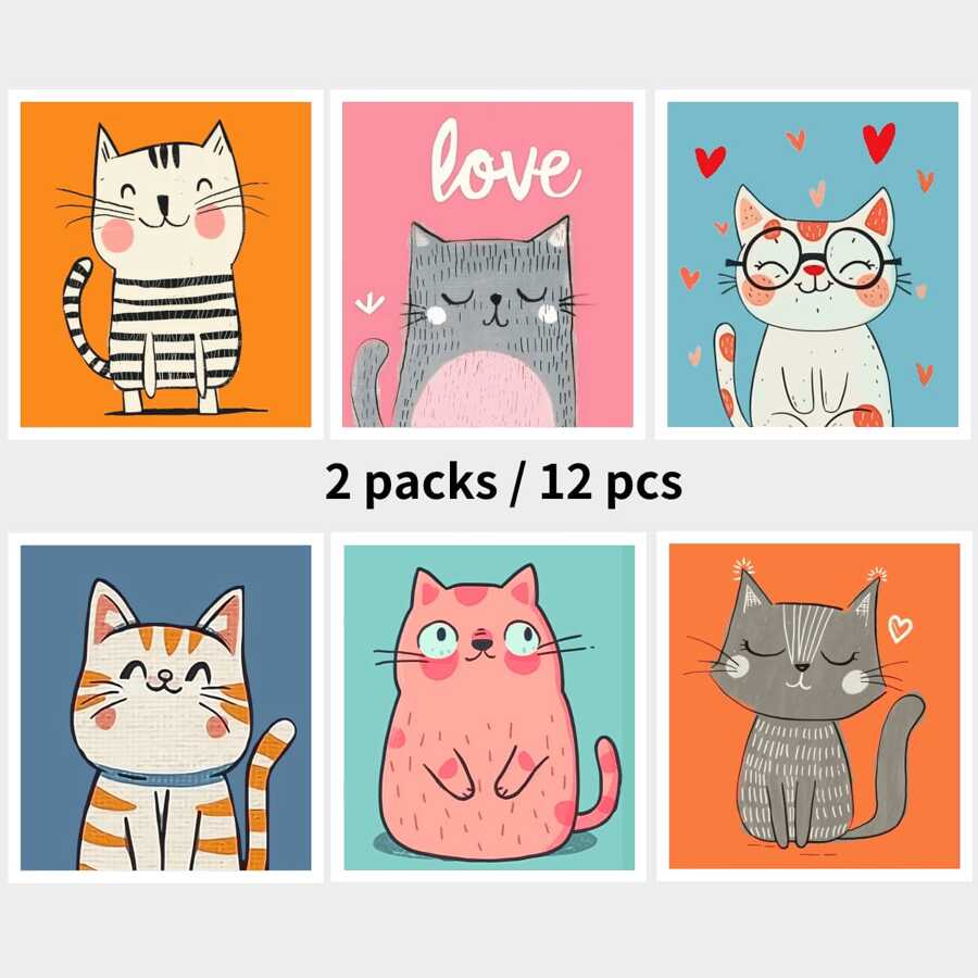 12pcs, Swedish Dishcloths, Cleaning Cloth, Washable Decorative Household Cleaning Rags, Kitchen Dishwashing Cloth, Reusable Absorbent Quick Drying Hand Towel, Dishcloth, Kitchen Towel, Cleaning Supplies, Cleaning Tool (Cat) - 12pcs - View 1