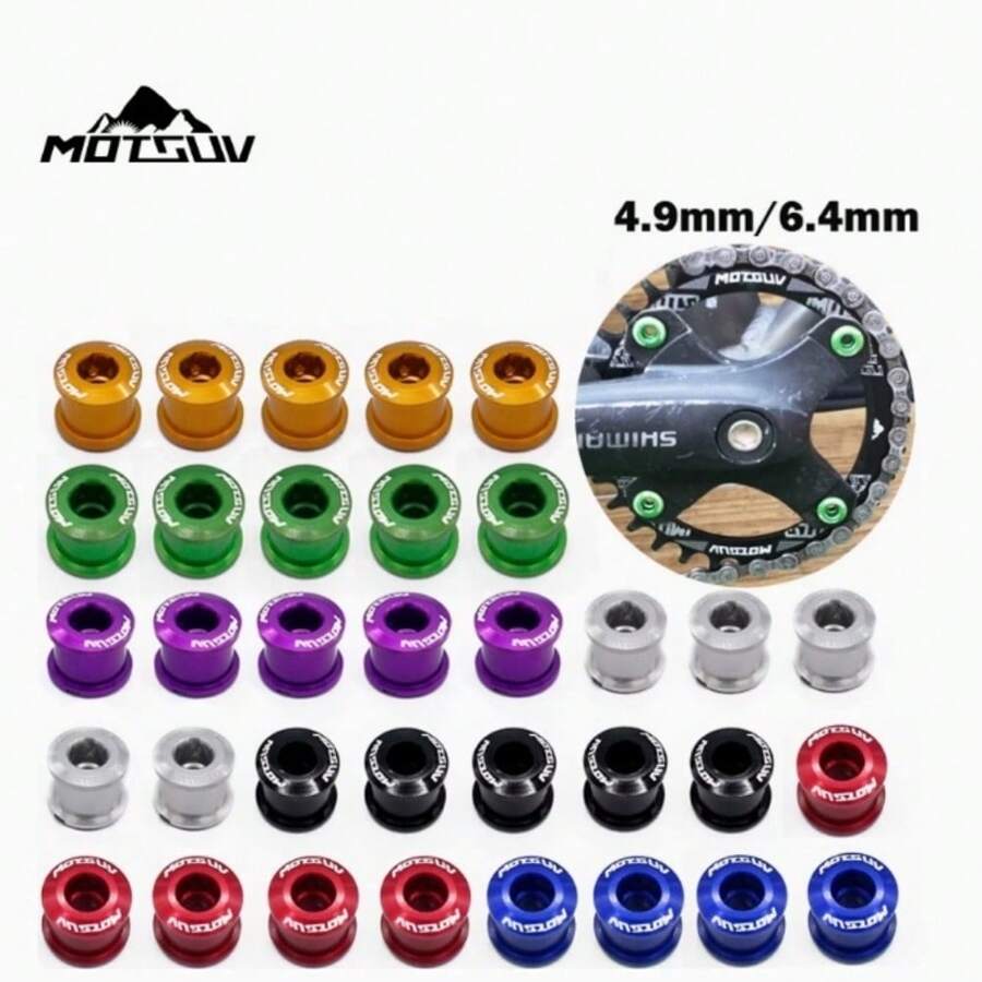 5 件装山地自行车链轮螺栓，公路自行车彩色铝合金链轮螺丝，折叠自行车单/双链轮工具