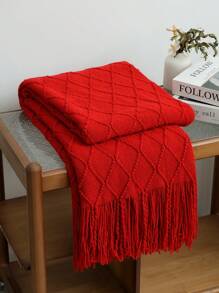 1pc Knitted Blanket, Sofa Throw Rug, Bedspread, Shawl For Napping At Office, Summer Use - Burgundy - View 2
