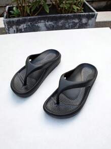 Unisex Classic Plain Color Soft & Comfortable Thong Sandals, Suitable For Commuting, Outdoor, Beach, Vacation - Black - View 6