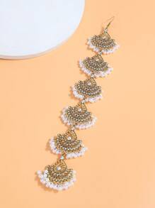 1pc Fashionable Simple Vintage Style Drop Shaped Pendant Necklace, Embellished With Rhinestone And Beads, Suitable For Women To Wear As Head Chain