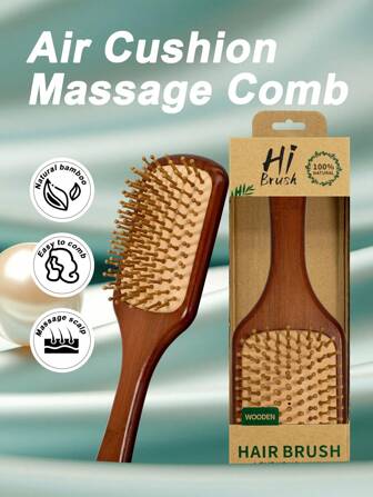 1 把大号气垫竹梳，带盒，竹制桨式梳，带手柄，天然竹梳，桨式顺发梳，男女通用，便携式顺发梳，按摩头皮，适用于细软/卷曲/干性发质，万圣节礼物，圣诞节礼物（咖啡色）