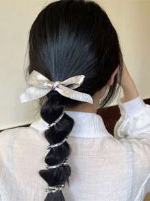 1/2 szt. wysokiej jakości srebrnej gumki do włosów w kształcie kokardki, idealnej do wysokich i niskich kucyków z tyłu głowy, warkoczyki bąbelkowe, akcesoria do włosów, przybory do włosów, akcesoria kosmetyczne, akcesoria do kręconych włosów dla kobiet, jesień, podróże, akcesoria do włosów, akcesoria damskie, artykuły do włosów, kręcone włosy, gumki do włosów, gumki do włosów, akcesoria do kręconych włosów, prezenty, podróże, prezenty dla kobiet, artykuły do włosów, ozdoby do pończoch