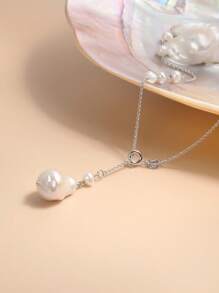 1pc 925 Sterling Silver Natural Pearl Necklace For Women