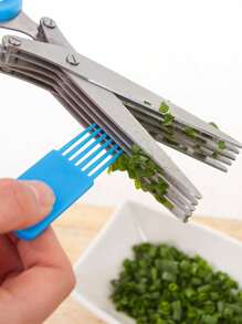 1 件超大尺寸 5 层葱剪刀，直式设计，蔬菜水果切片剪刀，厨房配件工具，手动切葱和辣椒，便携式设计，绿色和蓝色 - 彩色 - 查看 5