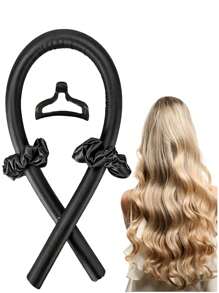 4 pièces/set Bandes élastiques sans chaleur pour boucler les cheveux, bigoudis sans chaleur à porter pendant la nuit, rouleaux à cheveux avec chouchous et pinces à cheveux pour femmes aux cheveux longs (noir)