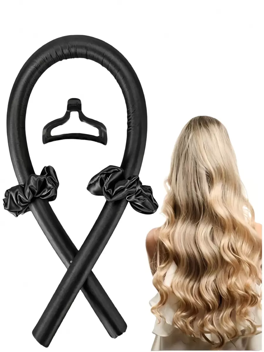 4 件套无热卷发棒头带，无热卷发器无热卷发器睡眠卷发带带发圈发夹过夜卷发器发滚筒女士长发造型工具（黑色） - 黑色#1 - 查看 1